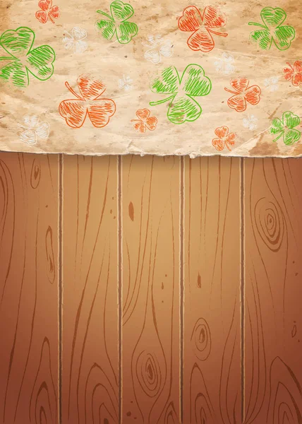 Glad St.Patrick är dag på gamla papper och trä bakgrund — Stock vektor