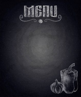 El ile Restoran Menü sebze üzerinde siyah chalkboar çizilmiş.