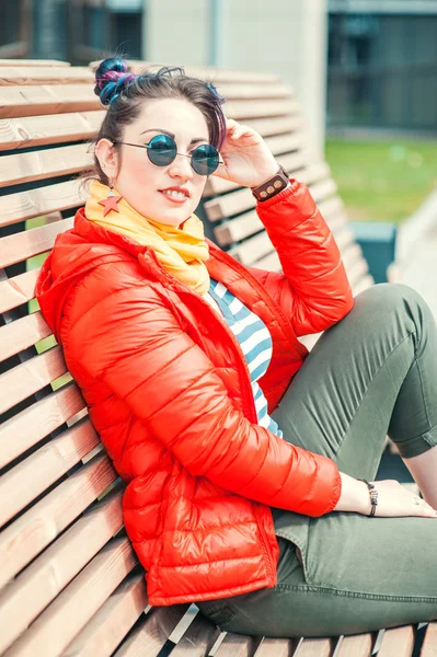 Beautiful fashion hipster woman with colorful hair — Stock Photo, Image