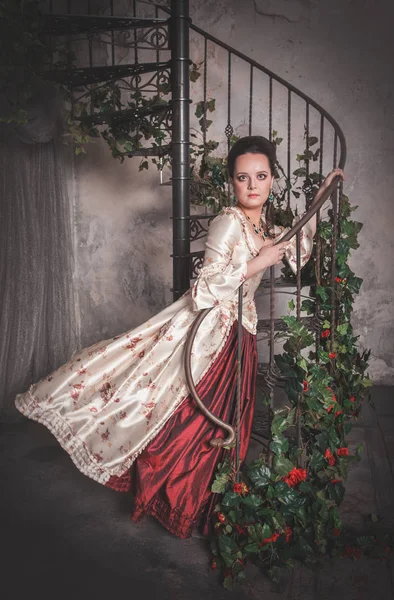 Hermosa mujer en viejo vestido medieval histórico — Foto de Stock