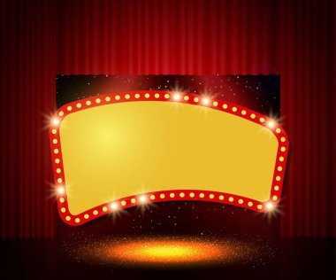 Retro afiş sahne perdesi üzerinde parlayan