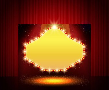 Retro afiş sahne perdesi üzerinde parlayan