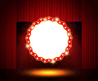 Retro afiş sahne perdesi üzerinde parlayan