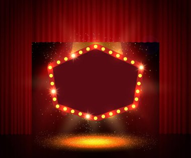 Retro afiş sahne perdesi üzerinde parlayan
