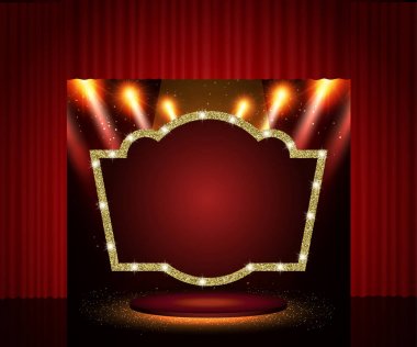 Retro afiş sahne perdesi üzerinde parlayan