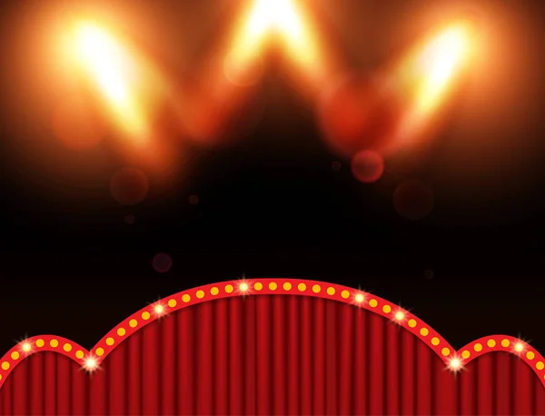 Hintergrund mit rotem Vorhang und Scheinwerfern. Design für Presentat — Stockvektor