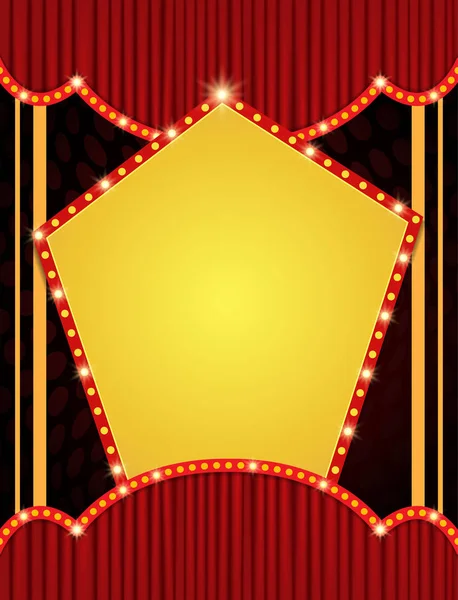 Fondo con banner retro en cortina roja. Diseño para presentador — Vector de stock