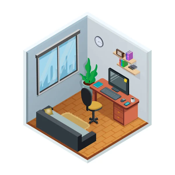 Isometric intérieur maison bureau salle concept design — Image vectorielle
