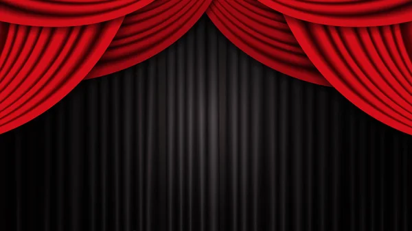 Fondo con cortina de teatro rojo y negro — Vector de stock
