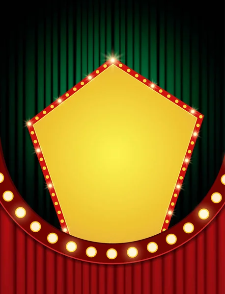 Bakgrund med retro banner på röd och grön gardin. Utformning — Stock vektor