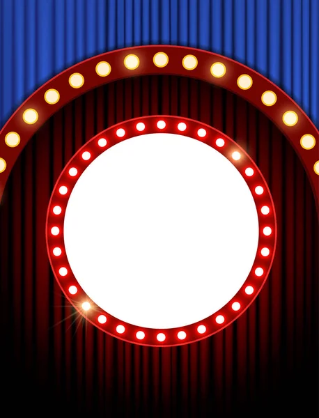 Hintergrund mit Retro-Banner auf rotem und blauem Vorhang. Design für — Stockvektor