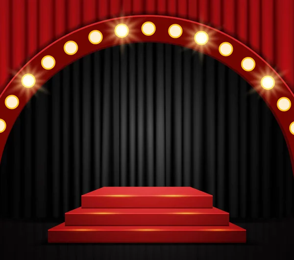 Üres színpad pódiummal és fekete függönnyel — Stock Vector