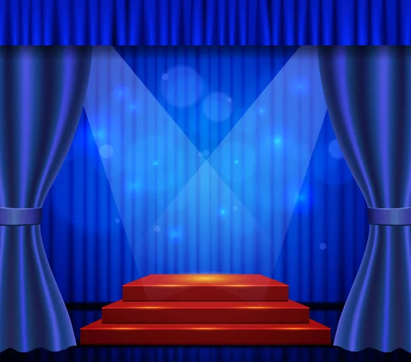 Empty scene with stage podium and blue curtain — ストックベクタ