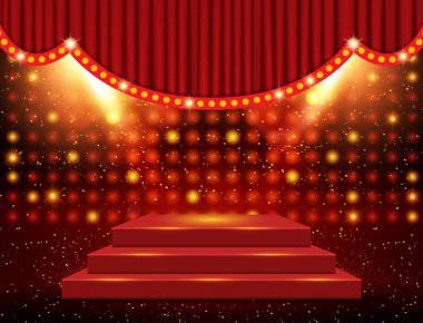 Sahne podyumu ve kırmızı perdesi olan boş sahne