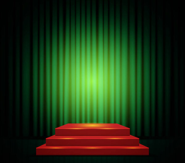 Empty scene with stage podium and red green curtain