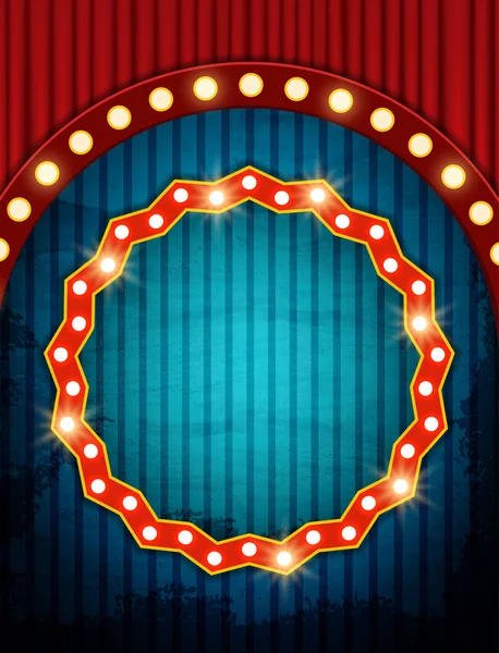 Bannière vintage sur fond rouge rideau et cirque rétro — Image vectorielle