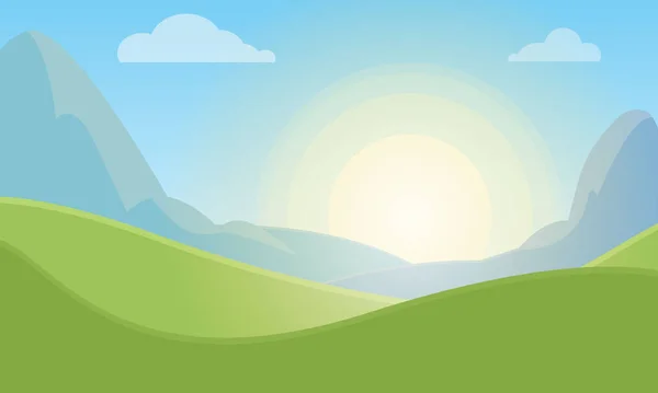 Naturlandschaft Hintergrund mit grünen Wiesen, Himmel und Sonne — Stockvektor