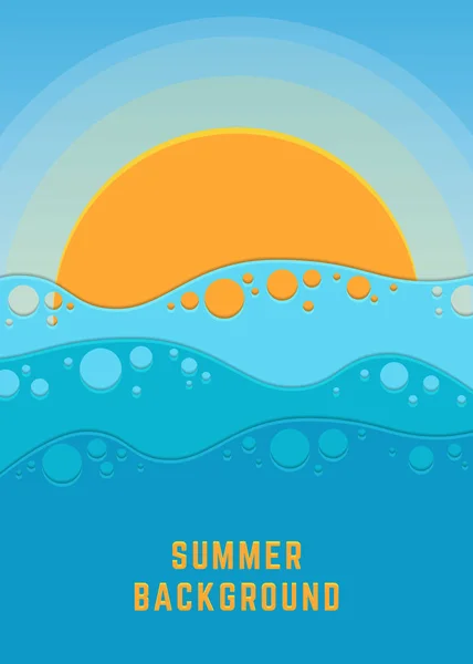 Naturaleza verano paisaje fondo con mar, cielo y sol. Diseño — Archivo Imágenes Vectoriales