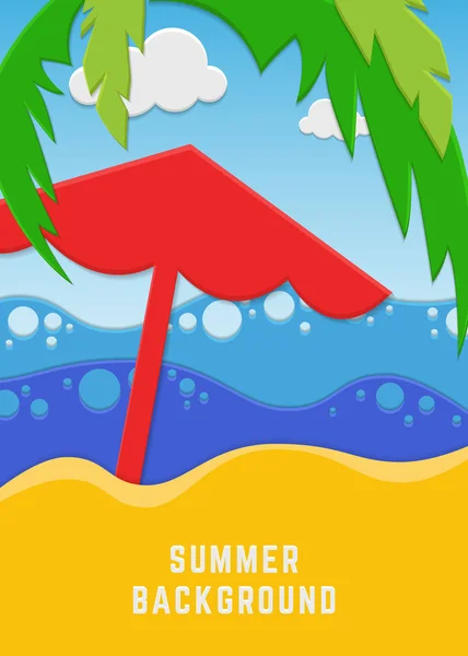 海、空、傘と夏休みの背景。デザイン情報 — ストックベクタ