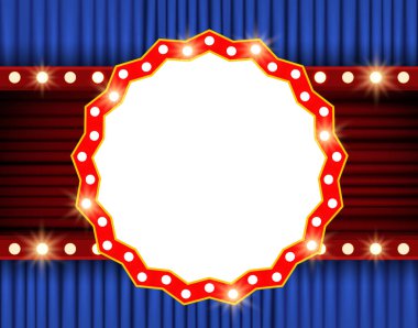 Arka planda kırmızı ve mavi perdeli Retro pankart. Bunun için tasarım