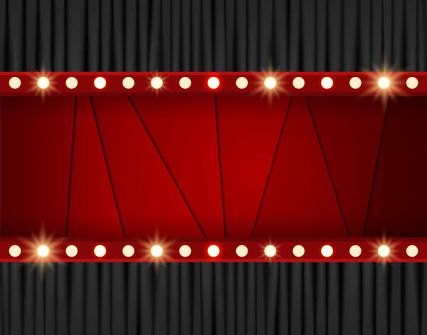Red layered background with black curtain. Design for presentati