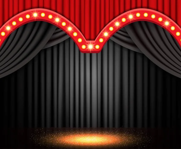 赤と黒の劇場のカーテンと背景 ベクトルイラスト — ストックベクタ