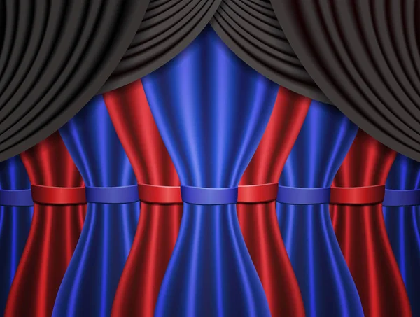 Fond Avec Rideau Bleu Noir Rouge Illustration Vectorielle — Image vectorielle