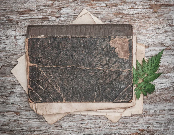 Old Retro Book Cover Dry Plant Weathered Vintage Rustic Wooden — Stock Photo, Image