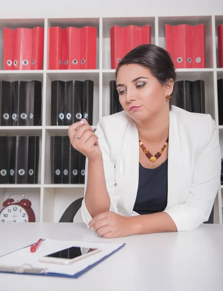 Tired Bored Business Woman Working Office Overwork Concept — Stock Photo, Image