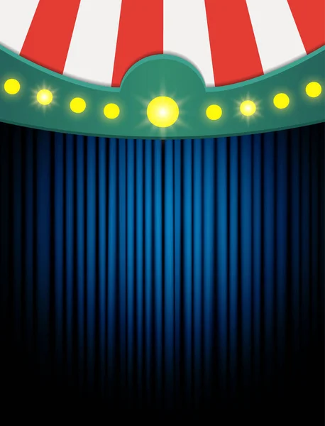 Blauer Vorhang Hintergrund Mit Vintage Zirkuszelt Design Für Präsentation Konzert — Stockvektor