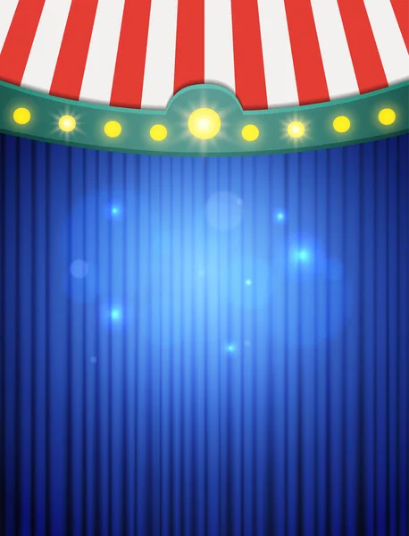 蓝色帷幕背景与老式马戏团帐篷 音乐会 表演的设计 矢量说明 — 图库矢量图片