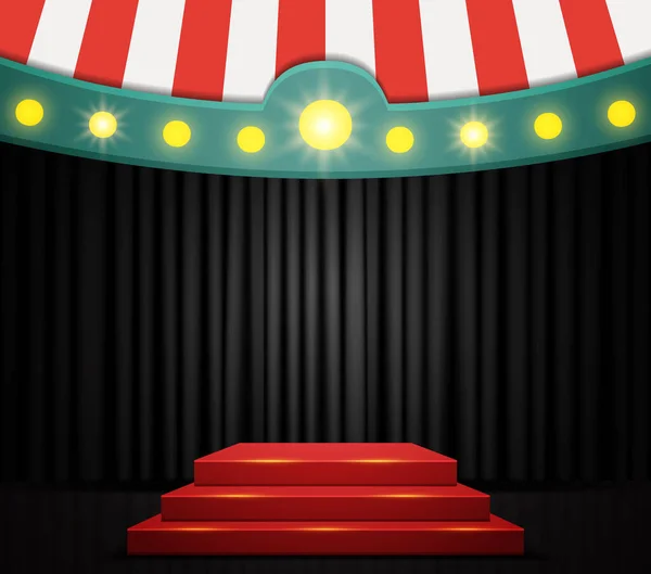 Escena Vacía Con Escenario Podio Cortina Negra Carpa Circo Ilustración — Vector de stock