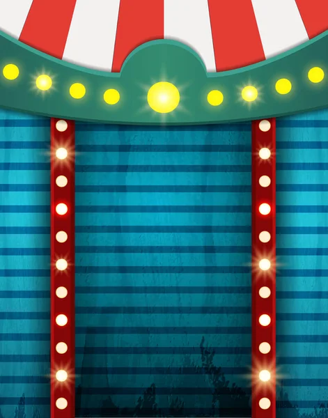 蓝色朗格复古背景与马戏团帐篷 音乐会 表演的设计 矢量说明 — 图库矢量图片