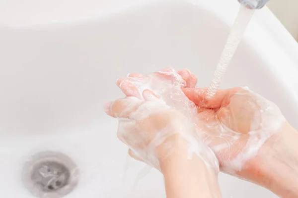 Lavarse Las Manos Con Espuma Concepto Higiene — Foto de Stock