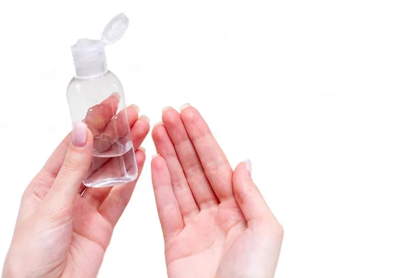 Les Mains Des Femmes Aide Gel Nettoyant Pour Les Mains — Photo