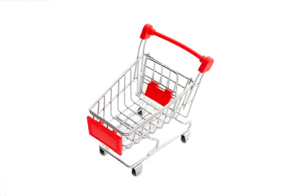 Red Toy Shopping Cart Isolated White Background — Stock Photo, Image