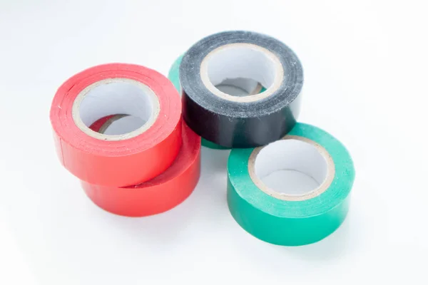 Multicolored duct tape on white background.