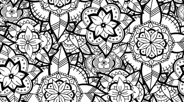 Patrón de flores blanco y negro sin costuras — Archivo Imágenes Vectoriales