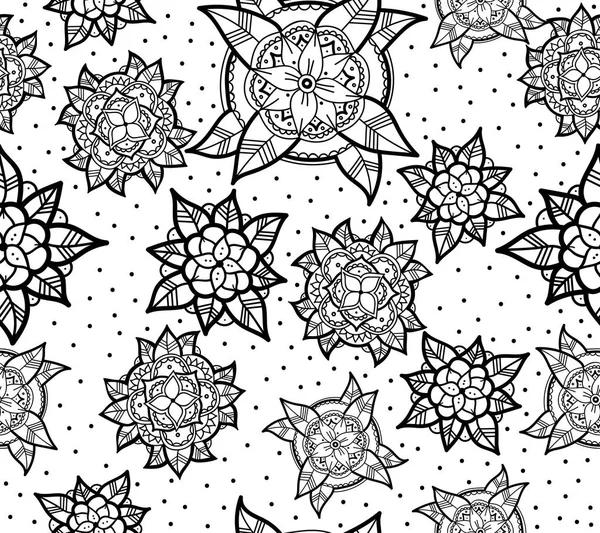 Бесшовный чёрно-белый цветочный узор — стоковый вектор