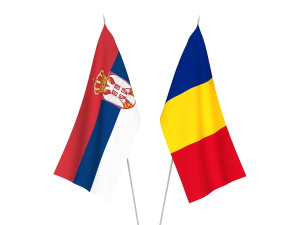 Románia és Szerbia zászlói — Stock Fotó