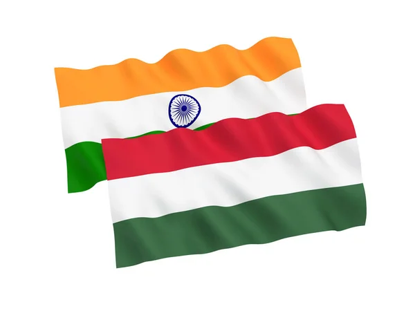 Drapeaux de la Hongrie et de l'Inde sur fond blanc — Photo