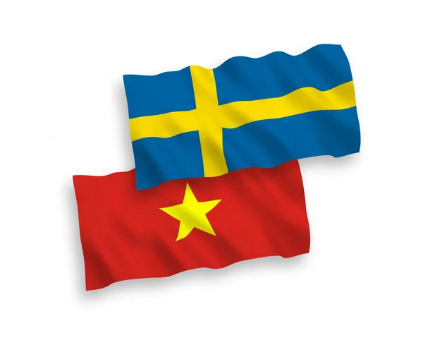 白色背景的瑞典和越南国旗 — 图库矢量图片