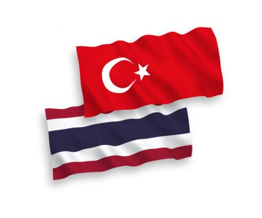 Beyaz arka planda Türkiye ve Tayland bayrakları