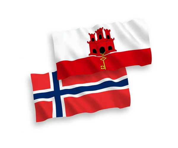 Banderas de Noruega y Gibraltar sobre fondo blanco — Vector de stock