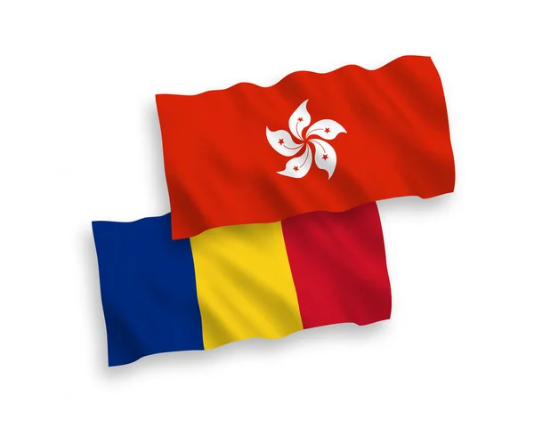 Bandeiras da Roménia e de Hong Kong sobre um fundo branco —  Vetores de Stock