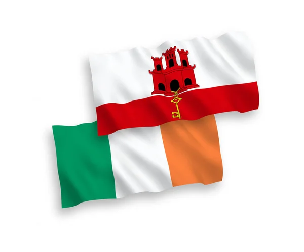 Bandeiras da Irlanda e Gibraltar sobre um fundo branco — Vetor de Stock