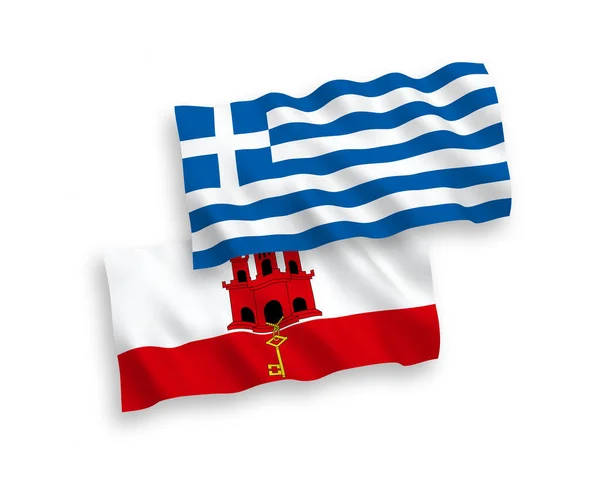 Bandeiras da Grécia e Gibraltar sobre fundo branco — Vetor de Stock