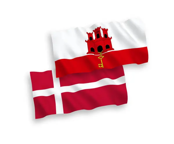 Bandeiras da Dinamarca e Gibraltar sobre fundo branco — Vetor de Stock