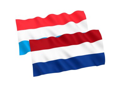Beyaz bir arka plan üzerinde Hollanda ve Lüksemburg bayrakları