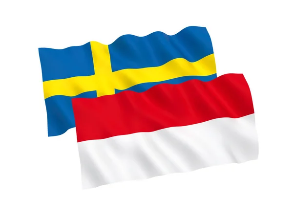 Banderas de Indonesia y Suecia sobre fondo blanco —  Fotos de Stock